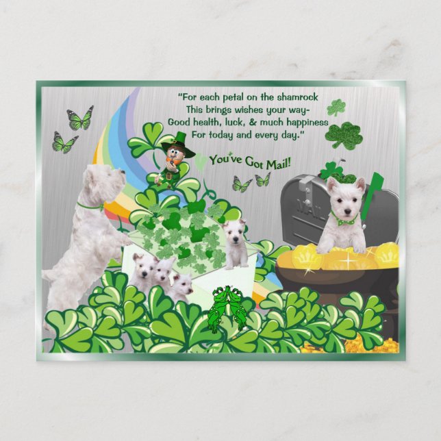 Westie You Got Mail - St Patrick's Day Version Postkarte (Vorderseite)