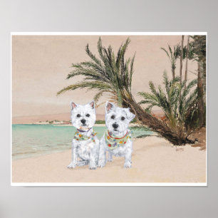 Westies an einem Palmenstrand Poster