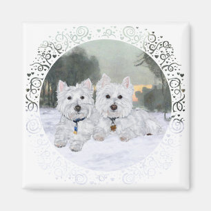Westies in der Winterzeit Magnet
