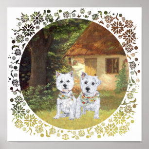Westies in einer gemütlichen Hütte Poster