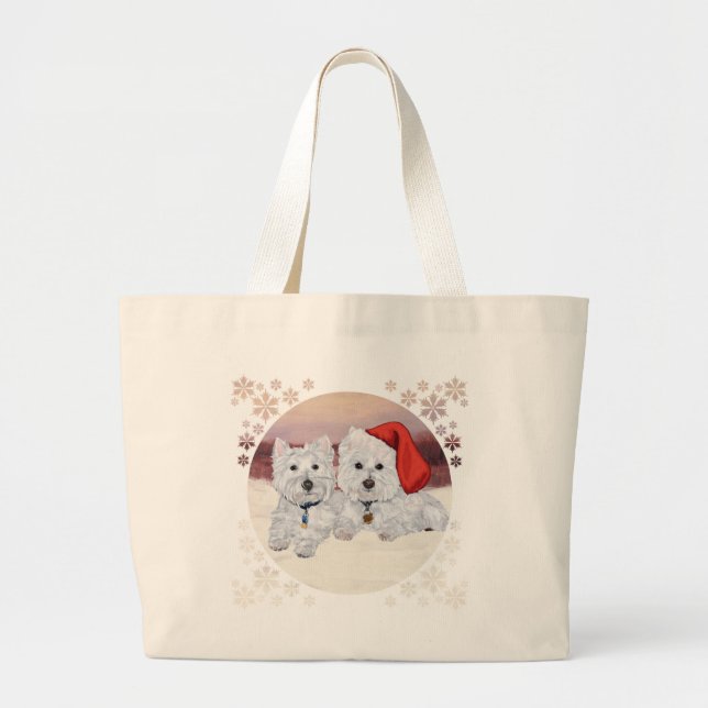 Westies in Wintertime Jumbo Stoffbeutel (Vorne)