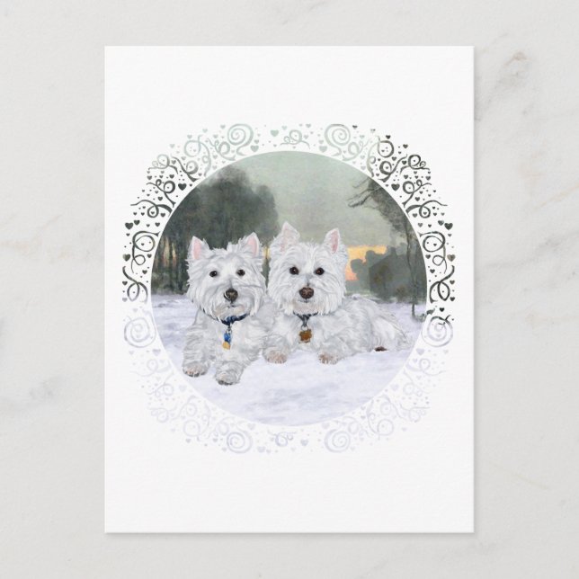 Westies in Wintertime Postkarte (Vorderseite)