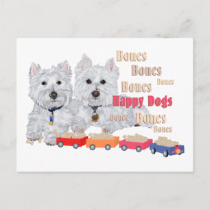 Westies mit Knochenzug-Postkarte Postkarte
