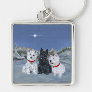 Westies und ein Scottie Weihnachten Schlüsselanhänger