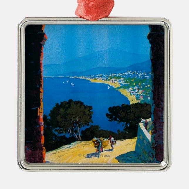 Westitaliener-Riviera-Reise-Plakat Silbernes Ornament (Vorne)