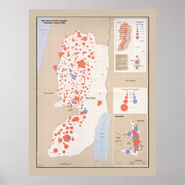 Westjordanland und Ostjerusalem Karte (1992) Poster (Vorne)