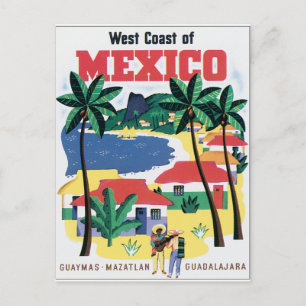 Westküste von Mexiko Farbige Grafik Postkarte