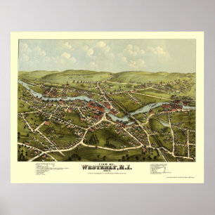 Westlich, RI panoramische Karte - 1877 Poster