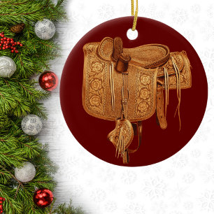Westlich, Vintage, Sattel, Land, Weihnachten Benut Keramik Ornament