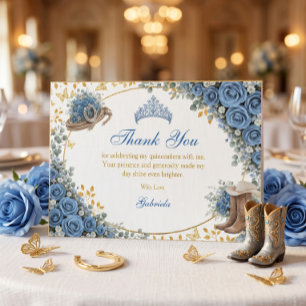 Westliche Blaue Rosen Goldenes Land Quinceañera Dankeskarte