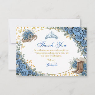 Westliche Blaue Rosen Goldenes Land Quinceañera Dankeskarte