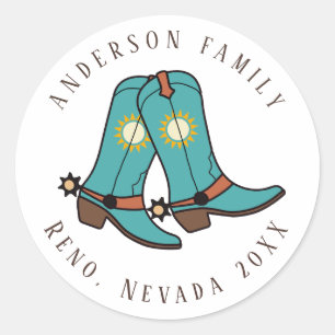 Westliche bunte Cowboy-Stiefel-Familientreffen ID1 Runder Aufkleber