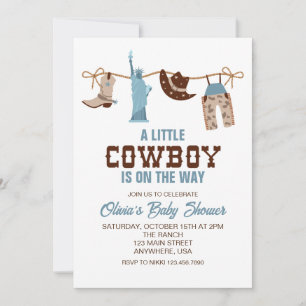Westliche Cowboy-Blau-Karierte Babyparty-Einladung Einladung