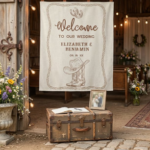 Westliche Cowboy-Stiefel Hufeisen Hochzeit Willkom Wandteppich