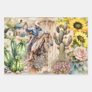 Westliche Dekupage - Cowboy Sonnenblume rustikale  Geschenkpapier Set