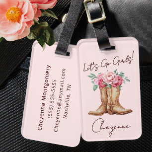 Westliche Junggesellinnenparty Rosa Florale Cowgir Gepäckanhänger