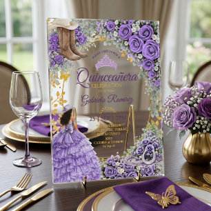 Westliche Lavendelrosen Golden Country Quinceañera Acryleinladungen