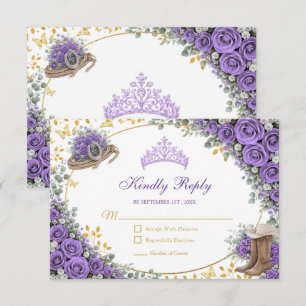 Westliche Lavendelrosen Golden Country Quinceañera RSVP Karte