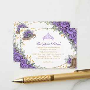 Westliche Lavendelrosen Goldenes Land Quinceañera Begleitkarte