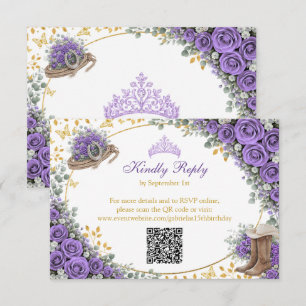 Westliche Lavendelrosen Goldenes Land Quinceañera RSVP Karte
