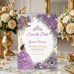 Westliche lila Rosen Golden Country Quinceañera Save The Date