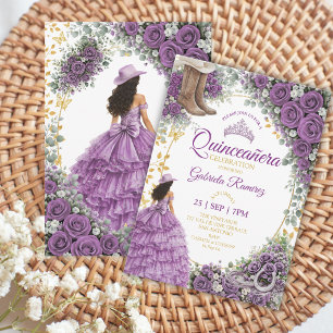 Westliche lila Rosen Goldenes Land Quinceañera Einladung
