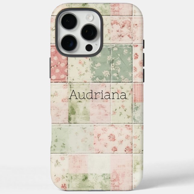 Westliche Mint-Rosa-Blumen-Quiltmuster iPhone 16 Pro Max Hülle (Rückseite)