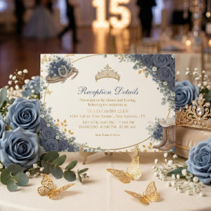 Westliche Navy-Blau-Rosen-Goldene-Country-Quinceañ Begleitkarte