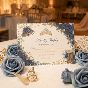 Westliche Navy-Blau-Rosen-Goldene-Country-Quinceañ RSVP Karte