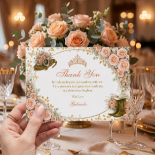 Westliche Pfirsichrosen Golden Country Quinceañera Dankeskarte