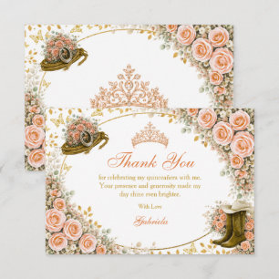 Westliche Pfirsichrosen Golden Country Quinceañera Dankeskarte