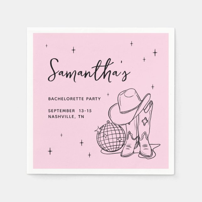 Westliche Pinke Cowgirl Disco-Kugel Junggesellinne Serviette (Vorderseite)