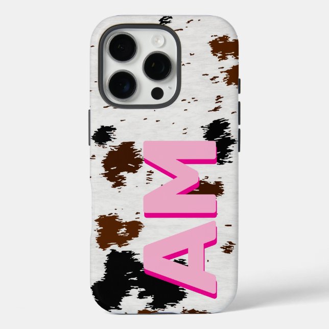 Westliche Rindsleder-Rosa-Schatten-Monogramm  iPhone 16 Pro Hülle (Rückseite)