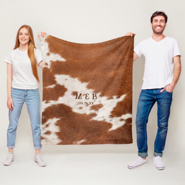 Westliche Rindsleder-Textur-Hochzeitspaar-Initiale Fleecedecke (Beispiel)