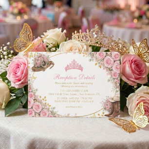 Westliche rosa Rosen Goldenes Land Quinceañera Begleitkarte