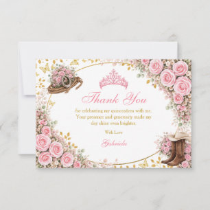 Westliche rosa Rosen Goldenes Land Quinceañera Dankeskarte