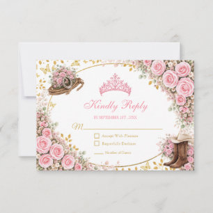 Westliche rosa Rosen Goldenes Land Quinceañera RSVP Karte