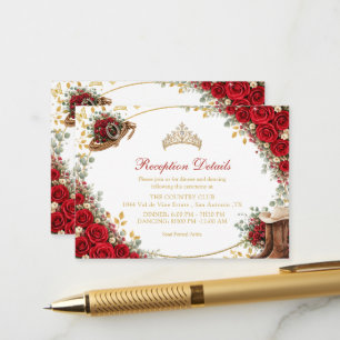 Westliche rote Rosen Golden Country Quinceañera Begleitkarte