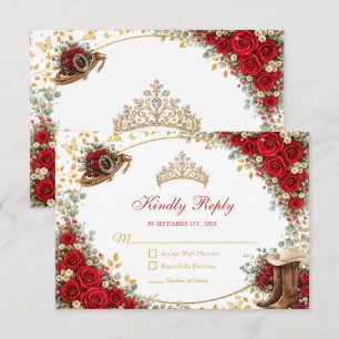 Westliche rote Rosen Golden Country Quinceañera RSVP Karte
