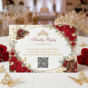Westliche rote Rosen Goldenes Land Quinceañera RSVP Karte