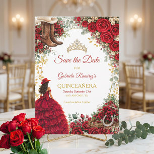 Westliche rote Rosen Goldenes Land Quinceañera Save The Date
