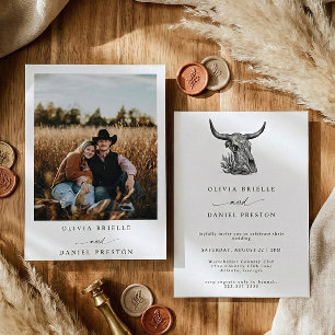 Westliche Rustikale Pampasgras Boho Foto Hochzeit Einladung