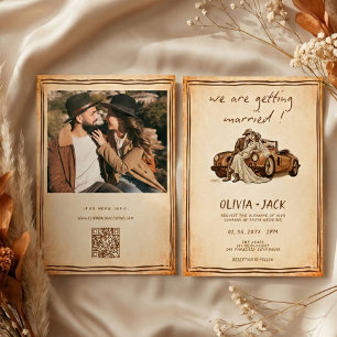 Westliche rustikale Vintage-Foto-QR-Code-Hochzeit  Einladung
