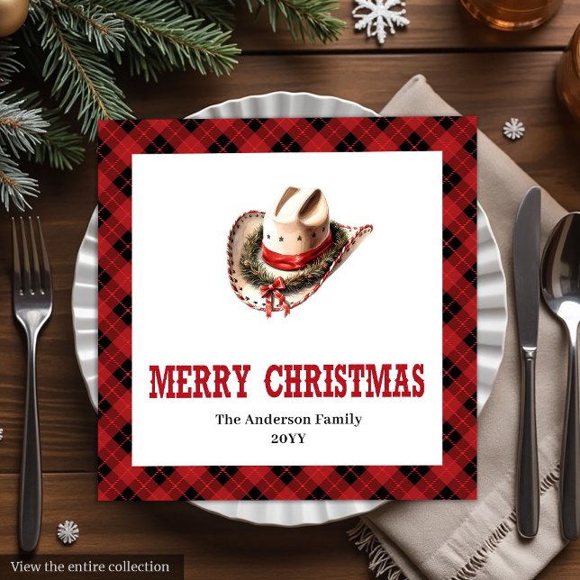 Westliche Schottenmuster-Servietten rot schwarz We Serviette (Western tartan napkins red black Christmas decor

)
