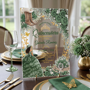 Westliche Smaragdgrüne Rosen Land Quinceañera Acryleinladungen