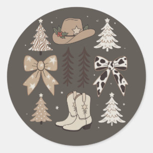 Westliche Weihnachts-Cowboy-Country-Rodeo-Ästhetik Runder Aufkleber