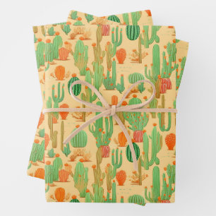 Westliche Wüstenkaktus-Blütenmuster Geschenkpapier Set