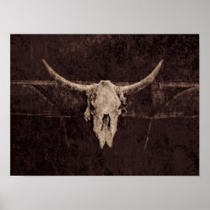 Westlicher alter rustikaler Stierschädel braun bei Poster