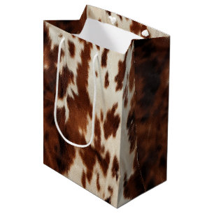 Westlicher Brauner Creme-Faux-Rindsleder-Geburtsta Mittlere Geschenktüte