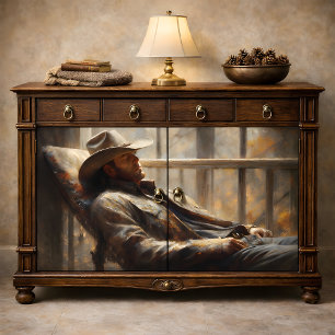 Westlicher Cowboy, ausruhend, in rustikaler Herbst Seidenpapier
